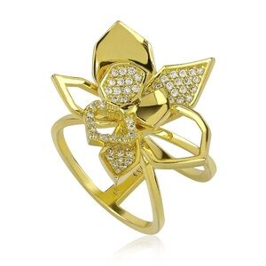 14KT Gold Plated Cubic Zirconia Stone Flower Ring